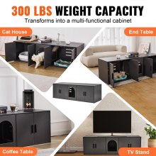 Caja de arena para gatos VEVOR, caja de arena de madera oculta, mueble de 57,9" en color negro