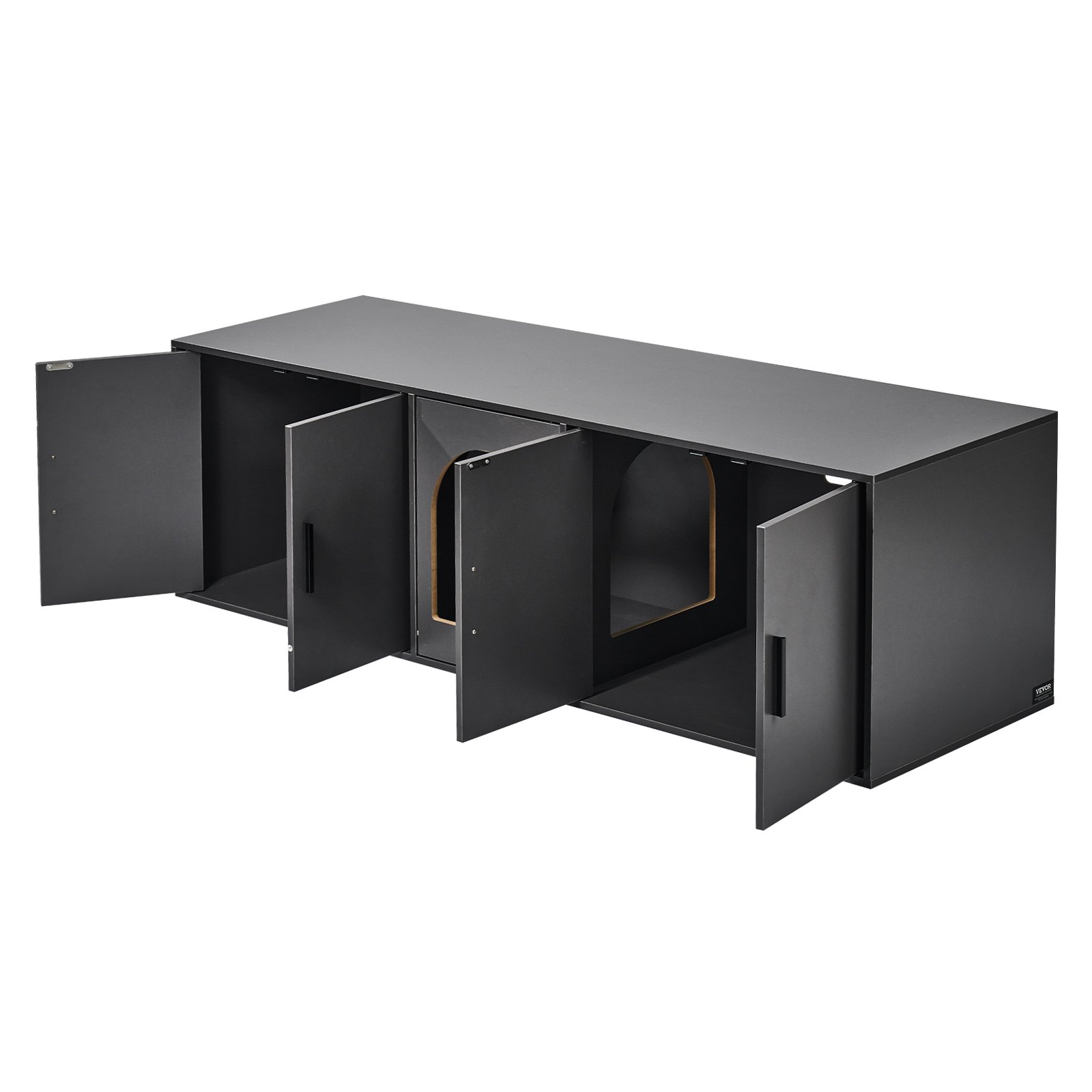 Caja de arena para gatos VEVOR, caja de arena de madera oculta, mueble de 57,9" en color negro