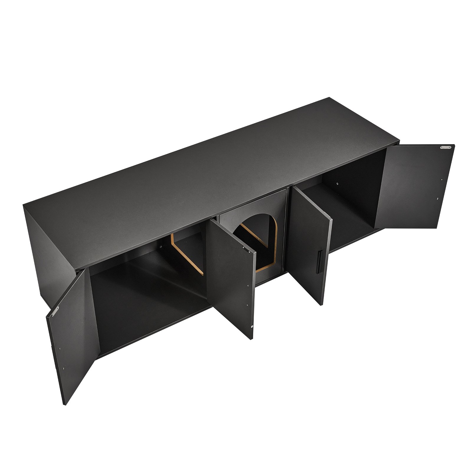 Caja de arena para gatos VEVOR, caja de arena de madera oculta, mueble de 57,9" en color negro