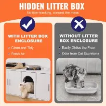 Caja de arena para gatos VEVOR, caja de arena de madera oculta, mueble blanco de 57,9