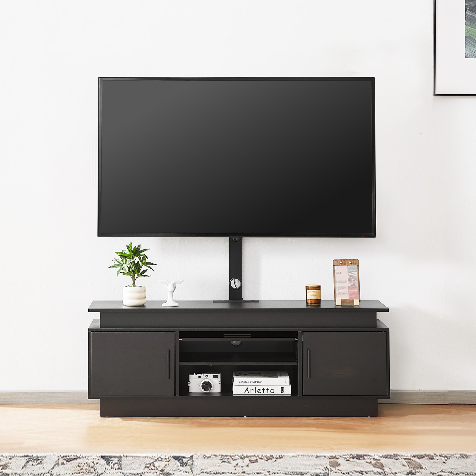 VEVOR Soporte para TV 52" con soporte para televisores de hasta 75", centro de entretenimiento con toma de corriente y luces LED, altura ajustable, con soporte y gabinetes de almacenamiento 3 niveles