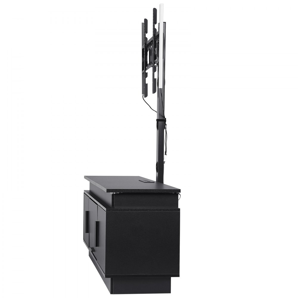 Soporte para TV VEVOR de 60" con soporte para televisores de hasta 75", centro de entretenimiento con toma de corriente y luces LED, consola de TV de altura ajustable con soporte y gabinetes de almacenamiento de 3 niveles para dormitorio y sala de estar.