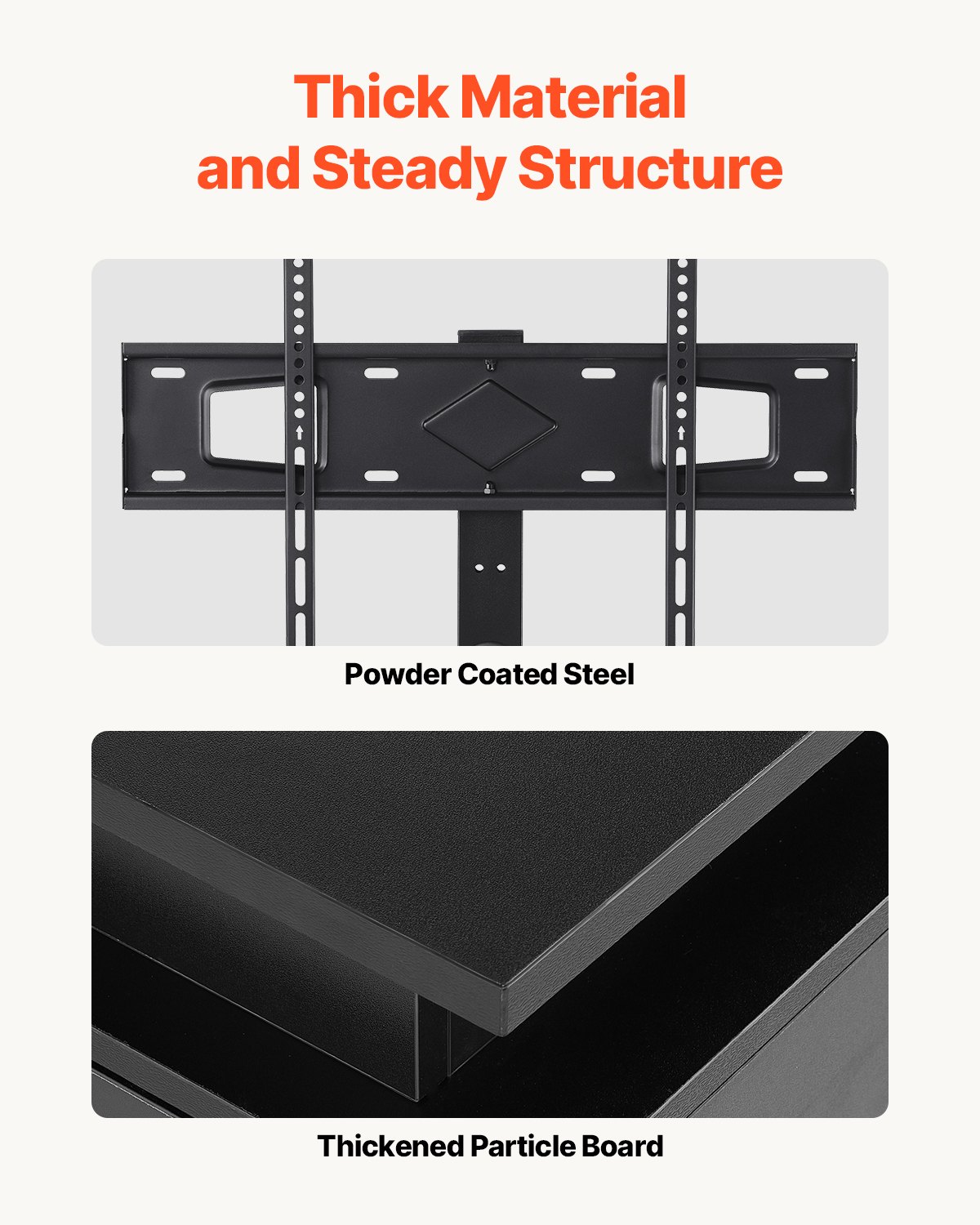 Soporte para TV VEVOR de 60" con soporte para televisores de hasta 75", centro de entretenimiento con toma de corriente y luces LED, consola de TV de altura ajustable con soporte y gabinetes de almacenamiento de 3 niveles para dormitorio y sala de estar.