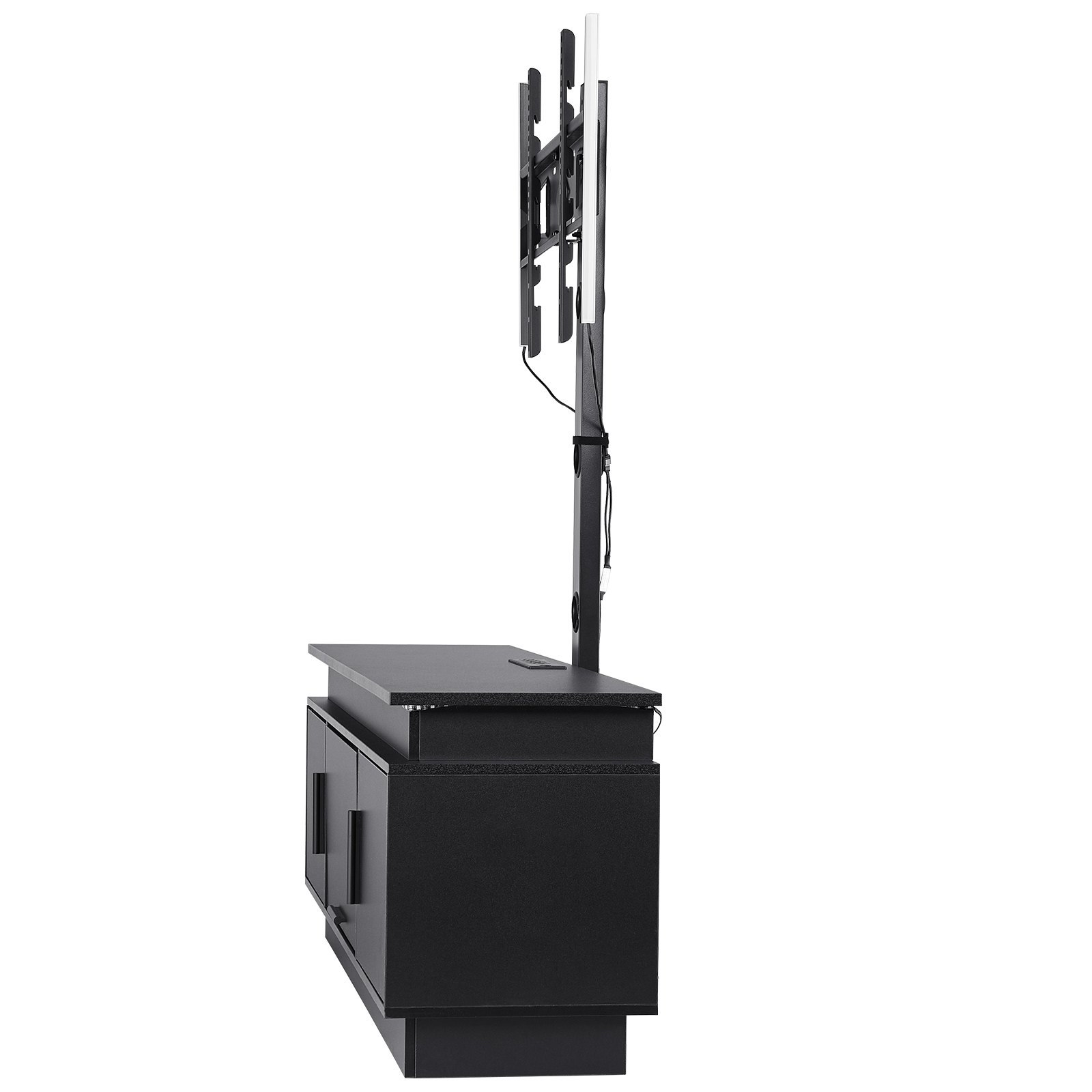 Soporte para TV VEVOR de 60" con soporte para televisores de hasta 75", centro de entretenimiento con toma de corriente y luces LED, consola de TV de altura ajustable con soporte y gabinetes de almacenamiento de 3 niveles para dormitorio y sala de estar.