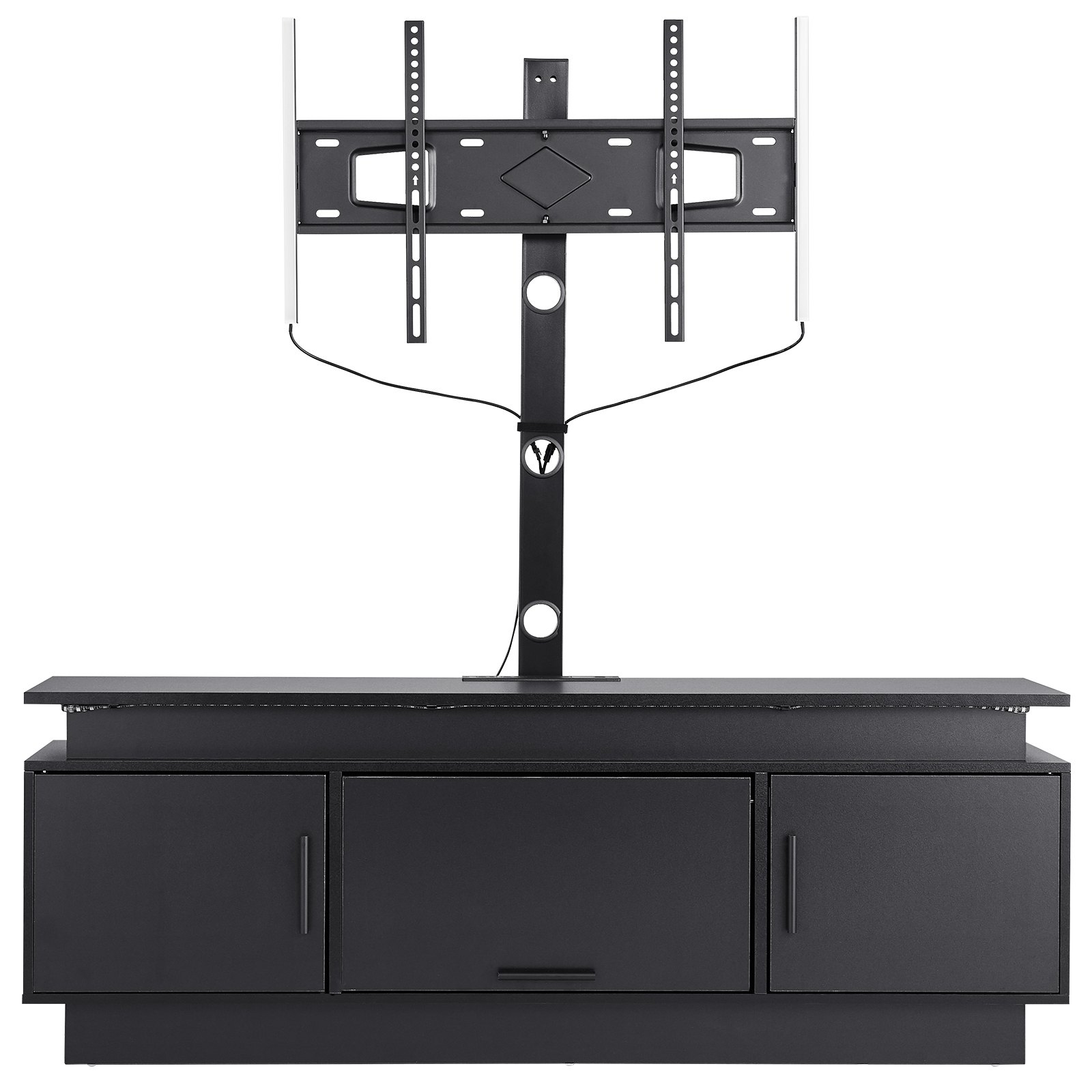 Soporte para TV VEVOR de 60" con soporte para televisores de hasta 75", centro de entretenimiento con toma de corriente y luces LED, consola de TV de altura ajustable con soporte y gabinetes de almacenamiento de 3 niveles para dormitorio y sala de estar.