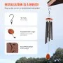 VEVOR Campanas de viento para exterior, 41 pulgadas, campanas de viento de tono profundo con 6 tubos, campanas de viento conmemorativas grandes y únicas para aniversario, increíble decoración exterior para su patio, porche, jardín y patio trasero, color negro
