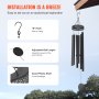 VEVOR Campanas de viento para exterior, 58 pulgadas, campanas de viento de tono profundo con 6 tubos, campanas de viento conmemorativas grandes y únicas para aniversario, increíble decoración exterior para su patio, porche, jardín y patio trasero, color negro