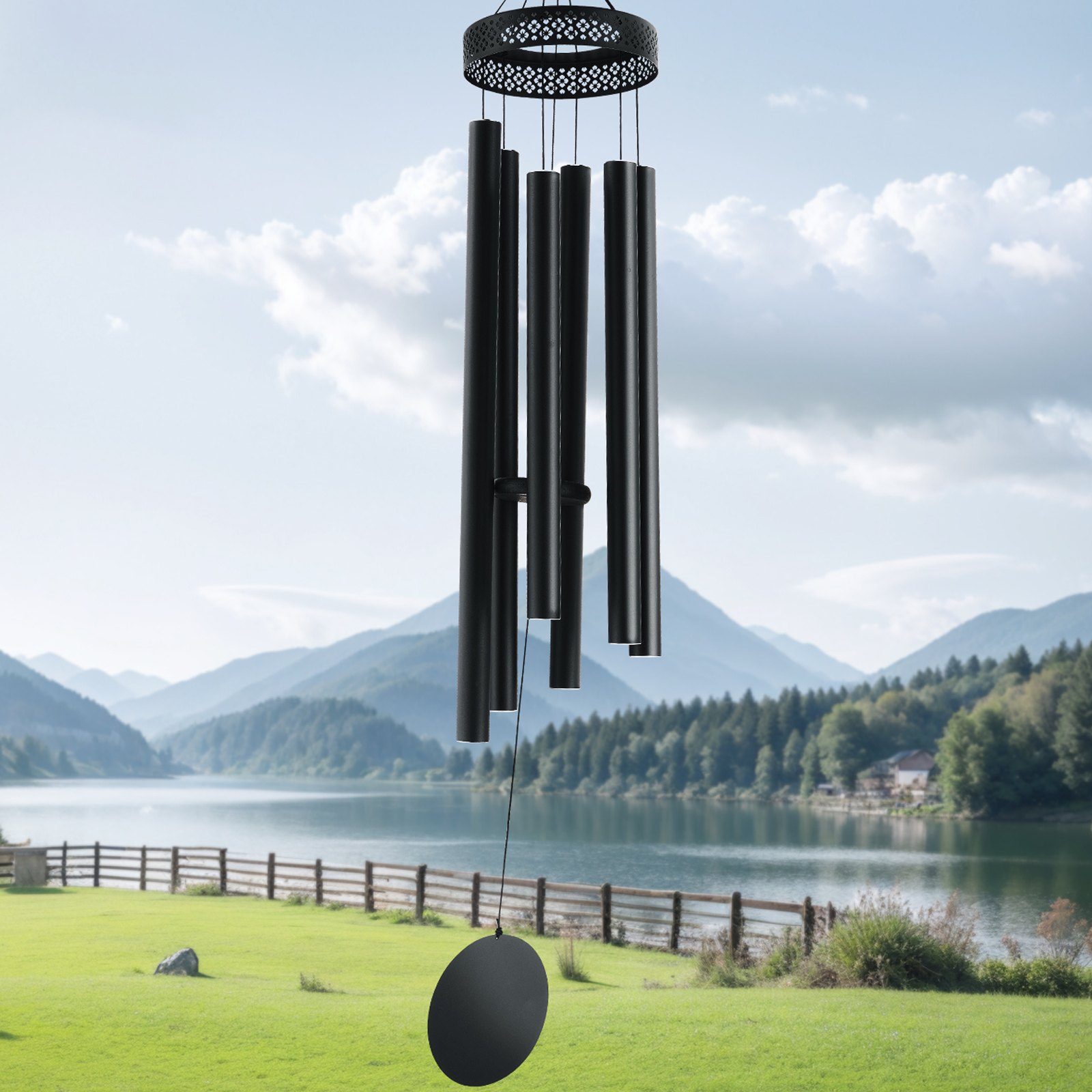 VEVOR Campanas de viento para exterior, 58 pulgadas, campanas de viento de tono profundo con 6 tubos, campanas de viento conmemorativas grandes y únicas para aniversario, increíble decoración exterior para su patio, porche, jardín y patio trasero, color negro