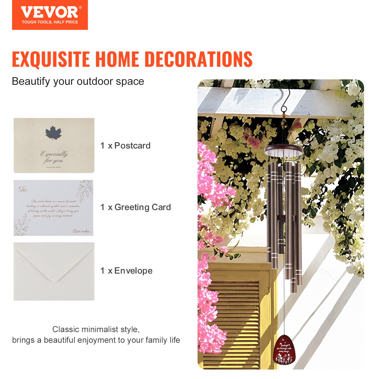 Campanas de viento VEVOR para exteriores Campanas de viento de tono profundo conmemorativas de aluminio de 42 pulgadas
