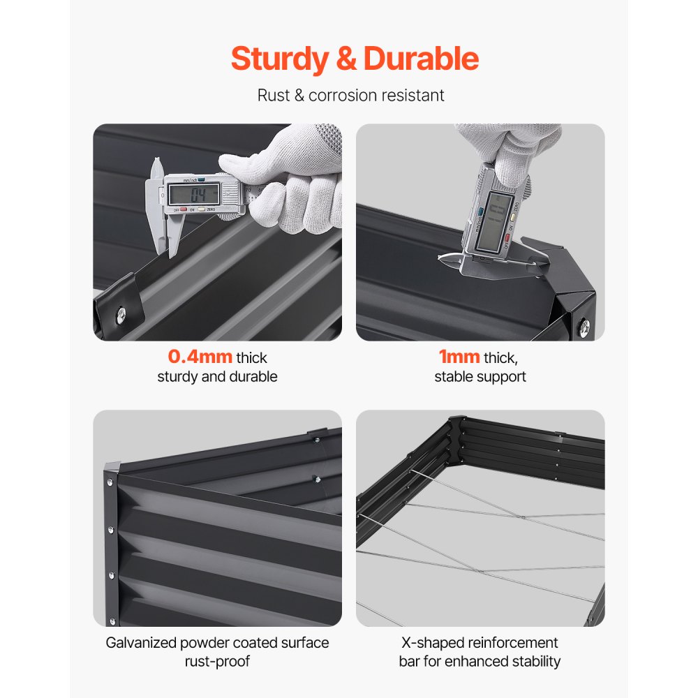 VEVOR - Macetero elevado de metal para jardín (2,4 x 1,2 x 30 cm), galvanizado, con fondo abierto, ideal para cultivar verduras, flores, hierbas y suculentas, color gris oscuro.