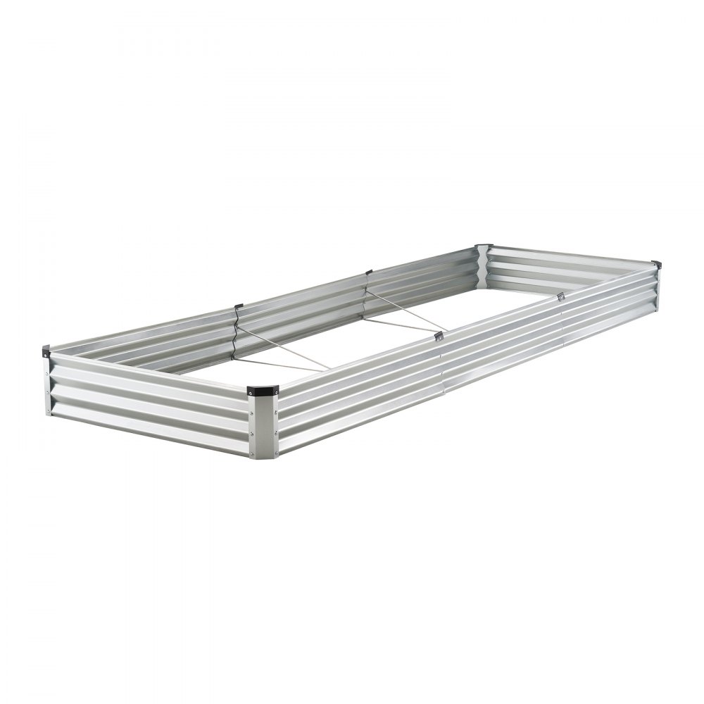 Jardinera elevada de metal de 12 x 4 x 1 pie para exteriores, galvanizada, color plateado