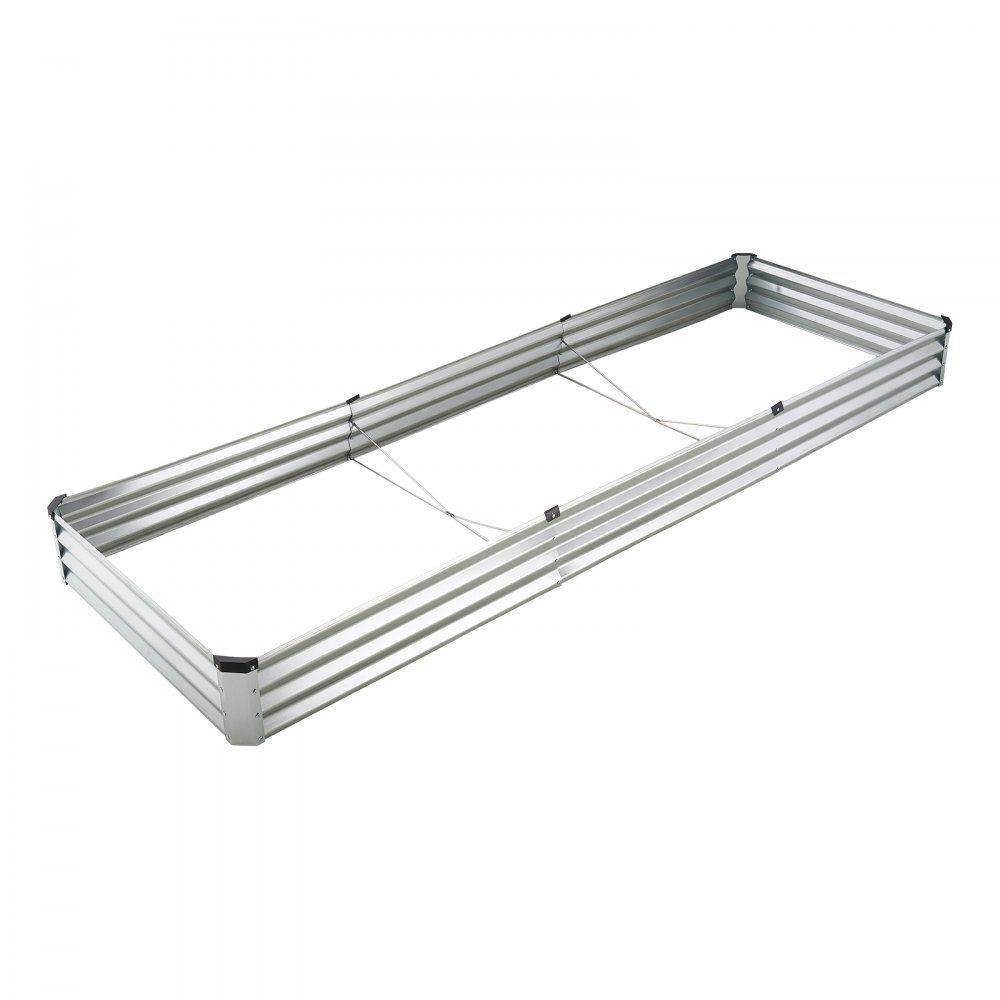 Jardinera elevada de metal de 12 x 4 x 1 pie para exteriores, galvanizada, color plateado