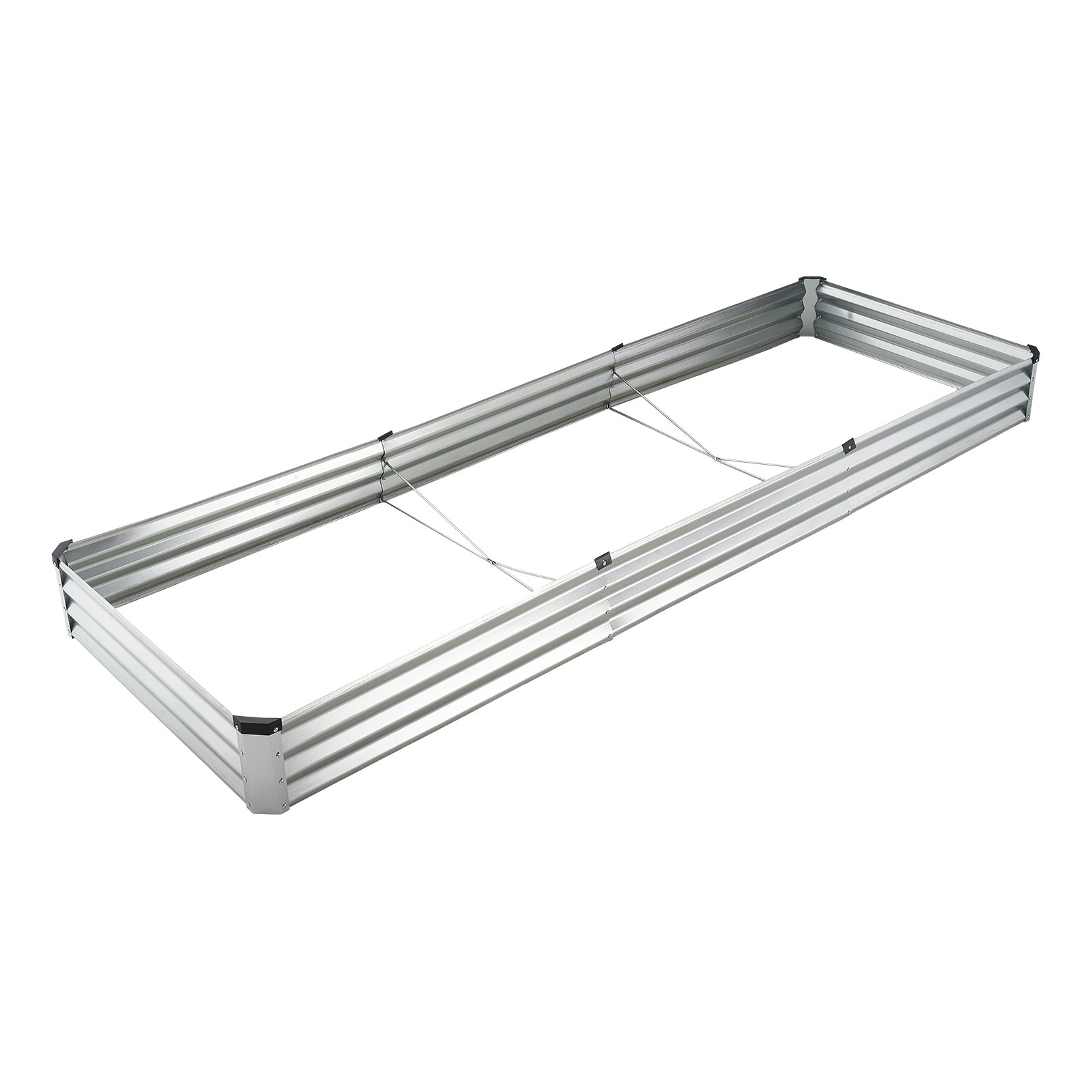 Jardinera elevada de metal de 12 x 4 x 1 pie para exteriores, galvanizada, color plateado