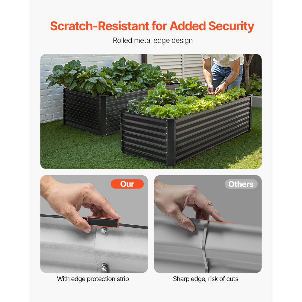 VEVOR - Macetero elevado de metal para jardín (1,8 x 0,9 x 0,6 m, galvanizado, con fondo abierto), color gris oscuro