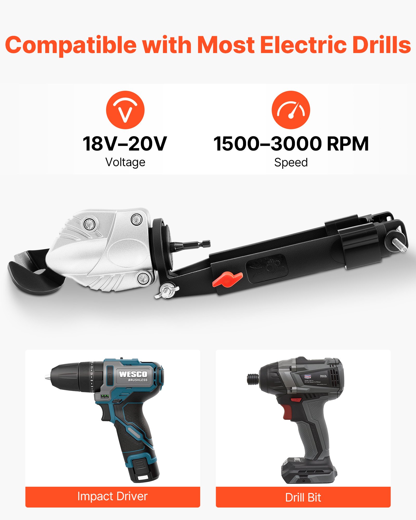 Accesorio de corte y taladro para metal VEVOR, cortador de chapa con cabezal giratorio de 360 grados, hojas afiladas, ideal para acero galvanizado de calibre 18, acero inoxidable de calibre 20, placas de aluminio, plástico y cartón.