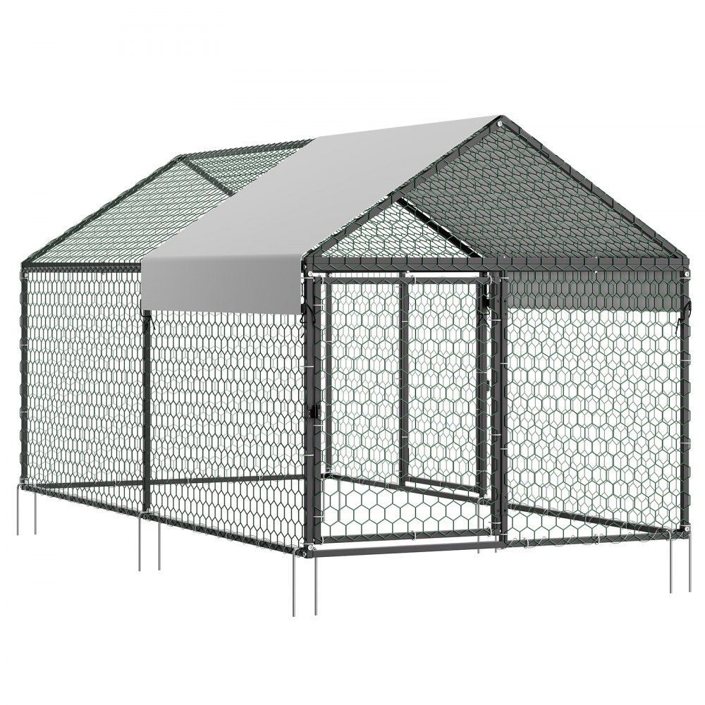 Gallinero metálico VEVOR para 4-6 gallinas, 100 x 190 x 100 cm, jaula pequeña para gallinas con cubierta impermeable y puertas dobles, corral con techo en forma de aguja compatible con gallineros de madera, para conejos, gallinas, gansos y patos.