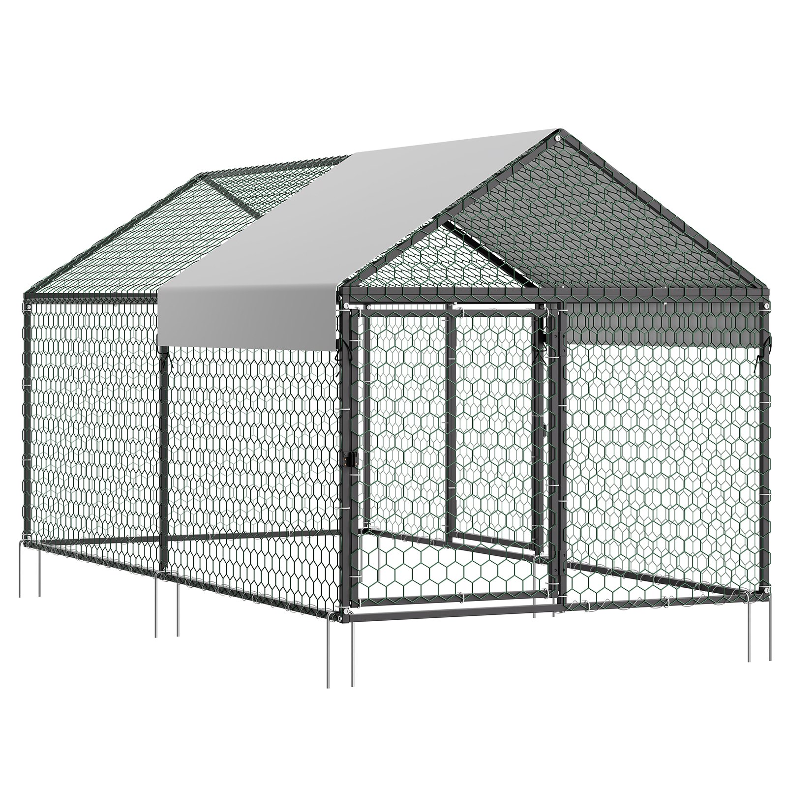 Gallinero metálico VEVOR para 4-6 gallinas, 100 x 190 x 100 cm, jaula pequeña para gallinas con cubierta impermeable y puertas dobles, corral con techo en forma de aguja compatible con gallineros de madera, para conejos, gallinas, gansos y patos.