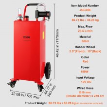 VEVOR Carrito de combustible de 30 galones, 23,5 L/min, contenedor de tanque de almacenamiento portátil de 180 W con ruedas de bomba eléctrica, tanque de almacenamiento de transferencia de combustible para máquina de aceite lubricante diésel, cortacésped de coche, barco, motocicleta