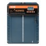 Puerta automática para gallinero VEVOR con pantalla lcd y botones de control, diseño azul oscuro y naranja.