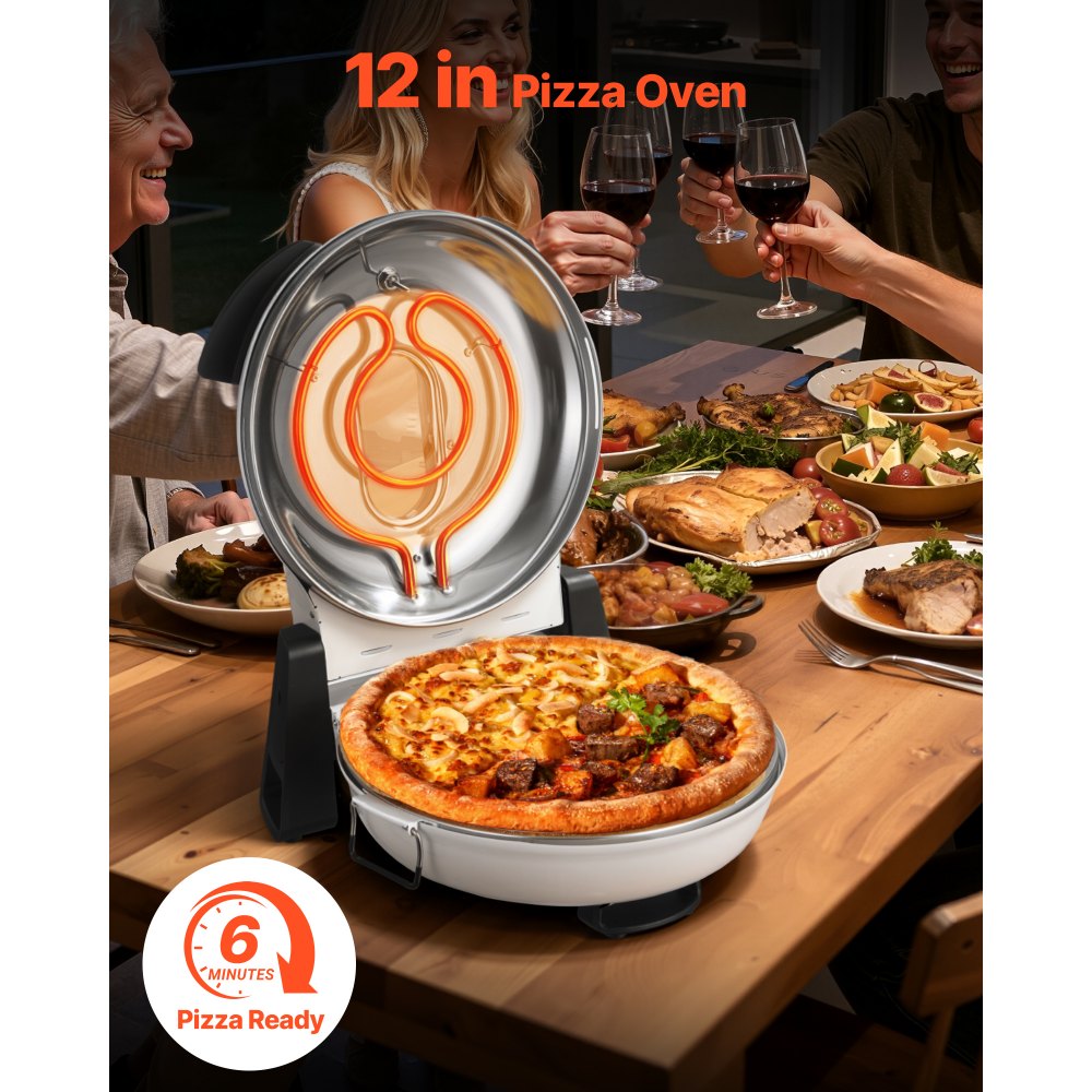 Horno de pizza VEVOR, 30 cm, 1200 W, con piedra de cordierita, control de temperatura de 5 modos, ventana de visualización para una cocción precisa, calienta hasta 460 °C, ideal para el hogar (blanco)