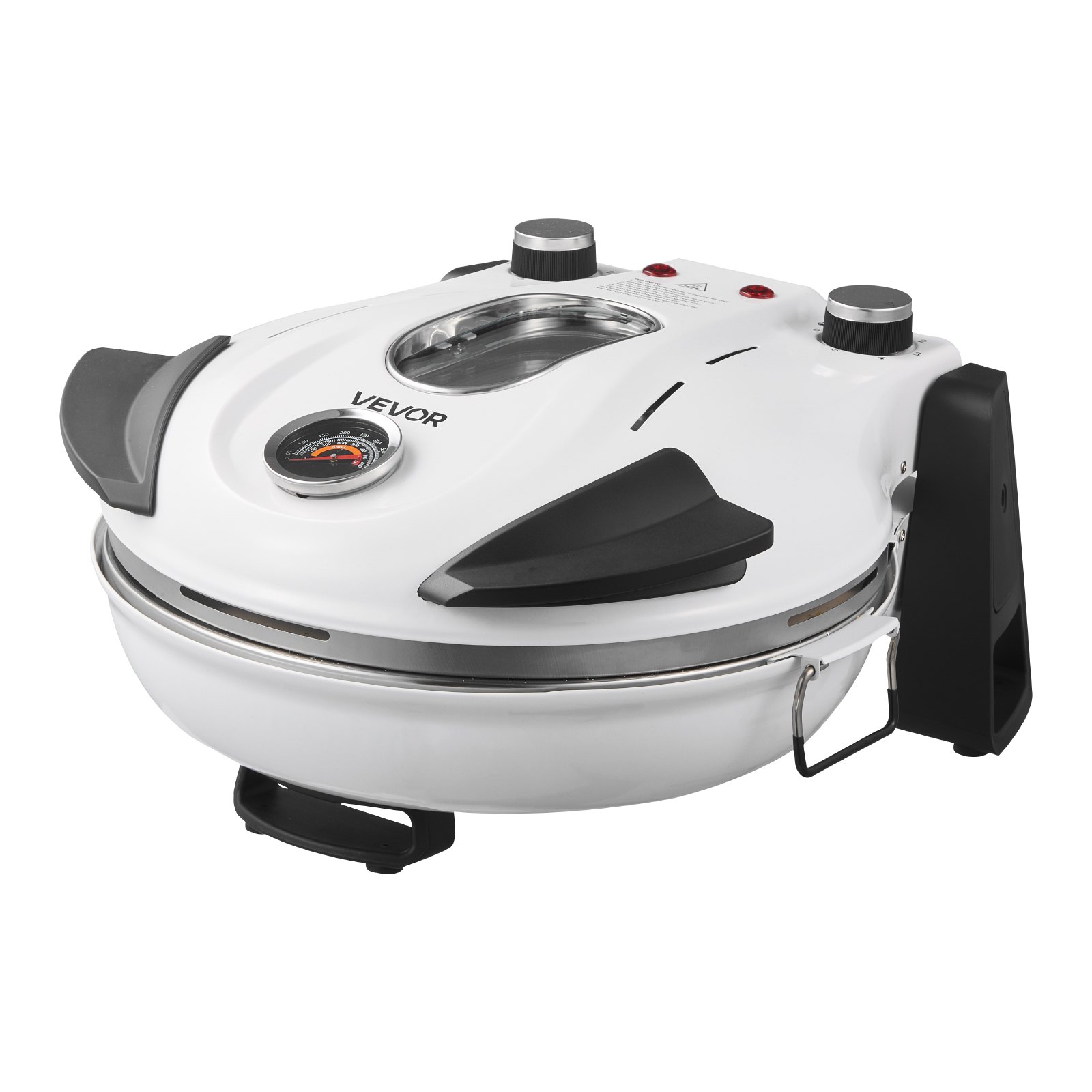 Horno de pizza VEVOR, 30 cm, 1200 W, con piedra de cordierita, control de temperatura de 5 modos, ventana de visualización para una cocción precisa, calienta hasta 460 °C, ideal para el hogar (blanco)