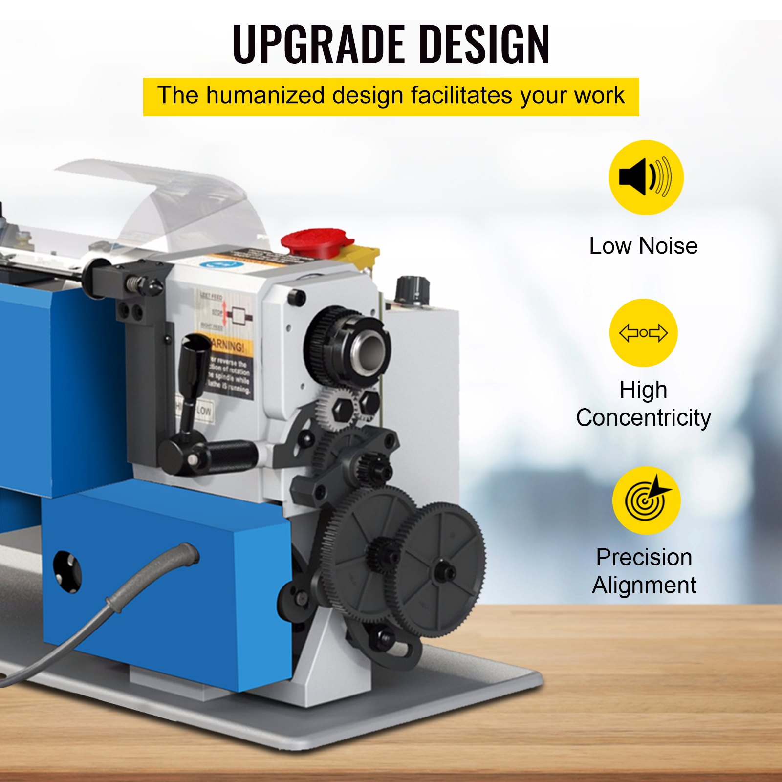 Torno de metal VEVOR de 18 x 30 cm, minitorno de precisión de sobremesa de 550 W, velocidad variable de 50 a 2500 RPM, engranaje de nailon con lámpara móvil para el procesamiento de piezas de precisión.
