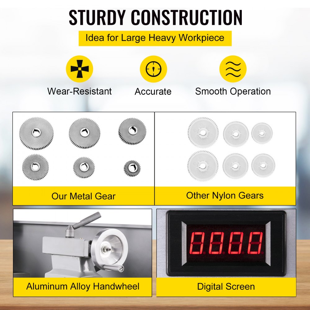 Mini torno de metal VEVOR de 8,7" x 16", 2250 PRM, con cambio de velocidad variable, de precisión, 1100 W, para trabajar metales, pequeño torno de metal, fresadora para diversos tipos de torneado.