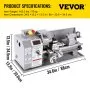 Mini torno de metal VEVOR de 8,7" x 16", 2250 PRM, con cambio de velocidad variable, de precisión, 1100 W, para trabajar metales, pequeño torno de metal, fresadora para diversos tipos de torneado.