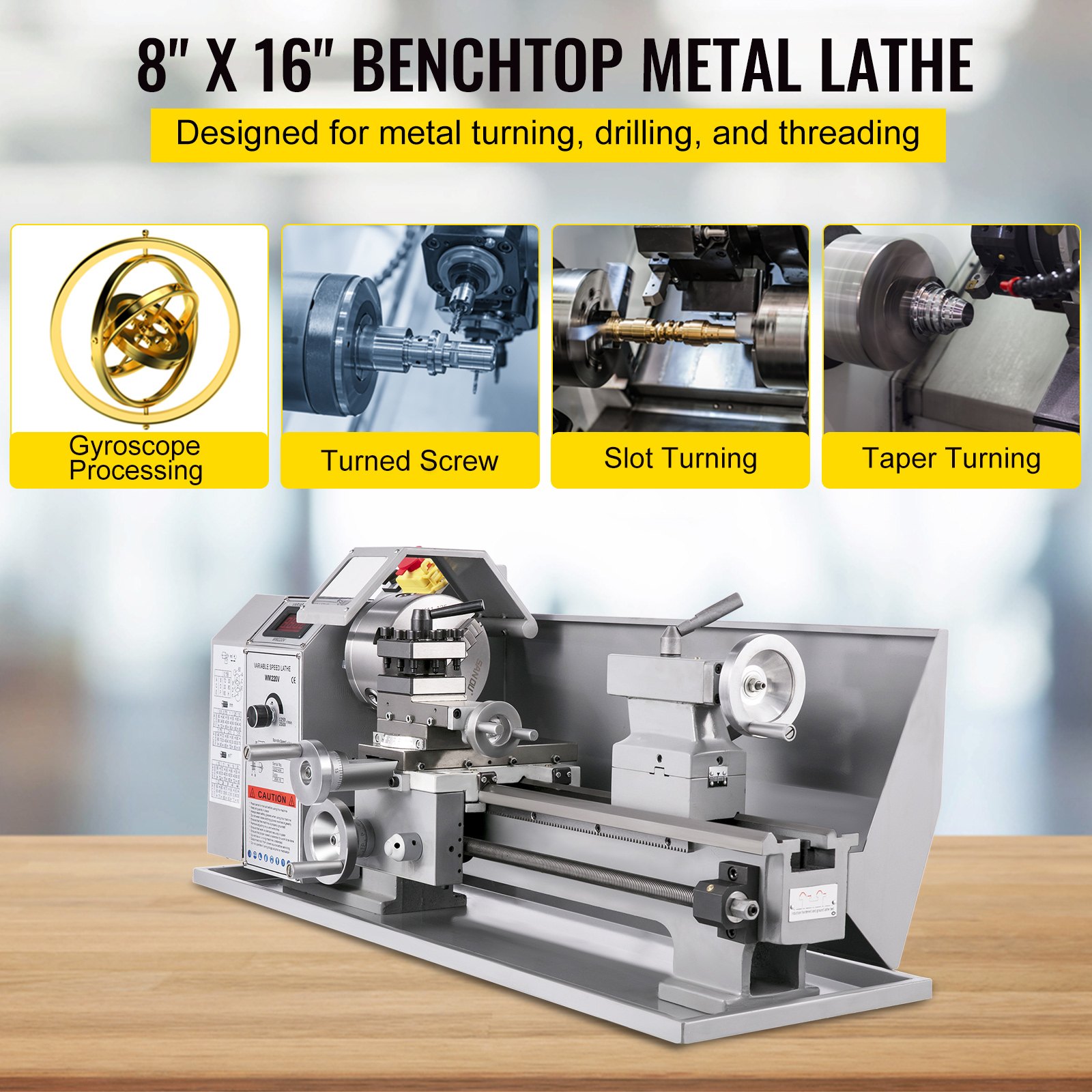 Mini torno de metal VEVOR de 8,7" x 16", 2250 PRM, con cambio de velocidad variable, de precisión, 1100 W, para trabajar metales, pequeño torno de metal, fresadora para diversos tipos de torneado.