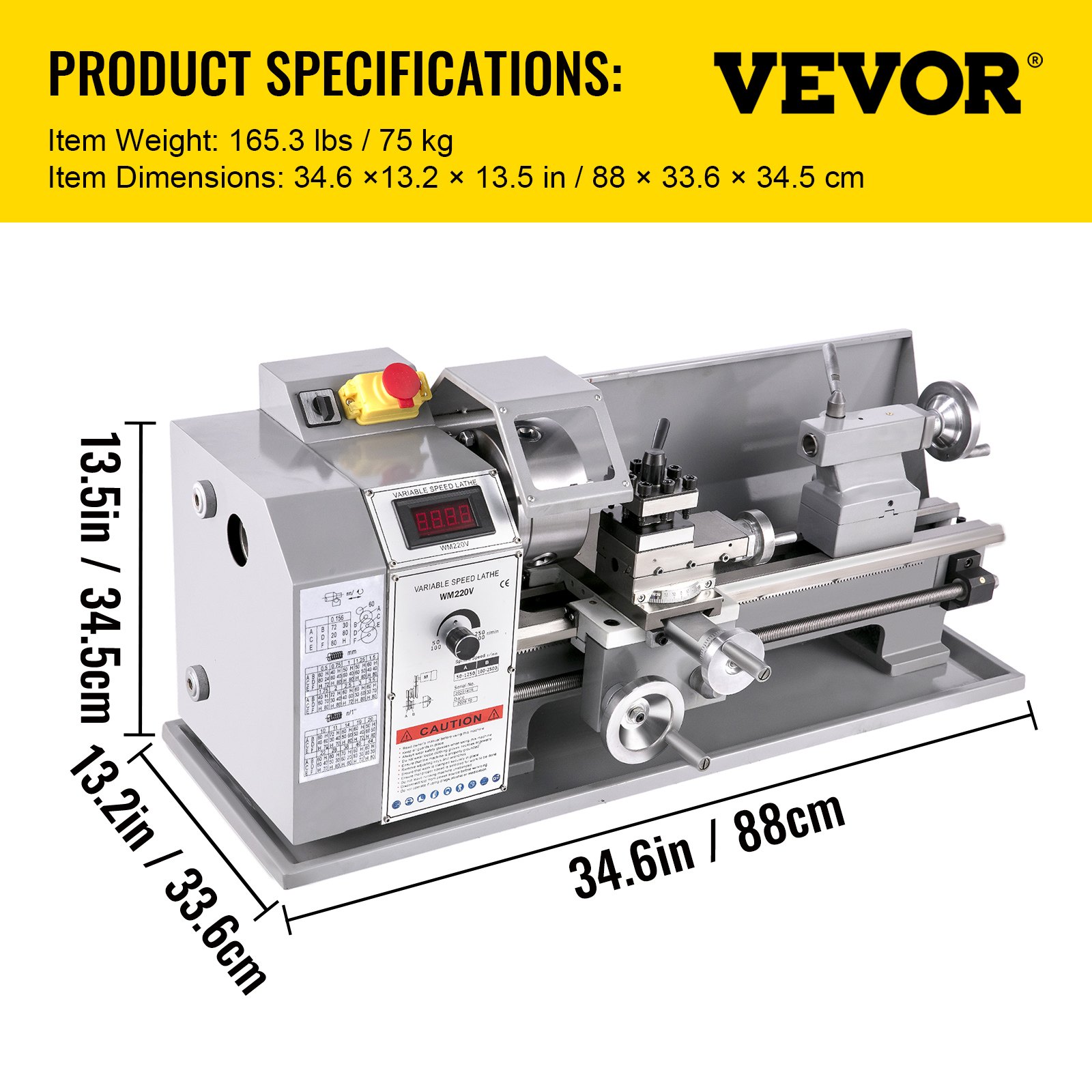 Mini torno de metal VEVOR de 8,7" x 16", 2250 PRM, con cambio de velocidad variable, de precisión, 1100 W, para trabajar metales, pequeño torno de metal, fresadora para diversos tipos de torneado.