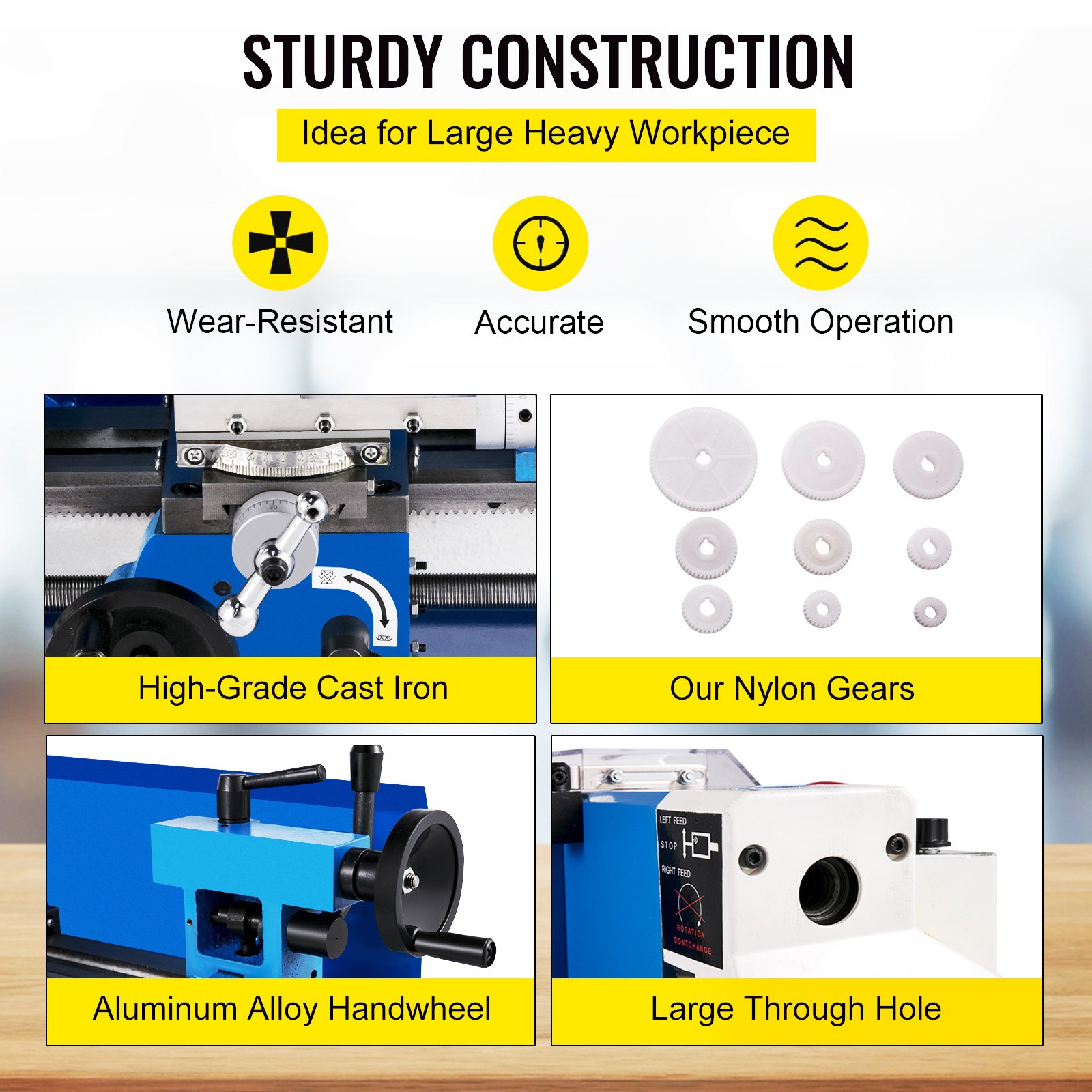 VEVOR 7"x12" Mini Torno de Fresado de Metal de 550 W Monofásico 50-2500 RPM