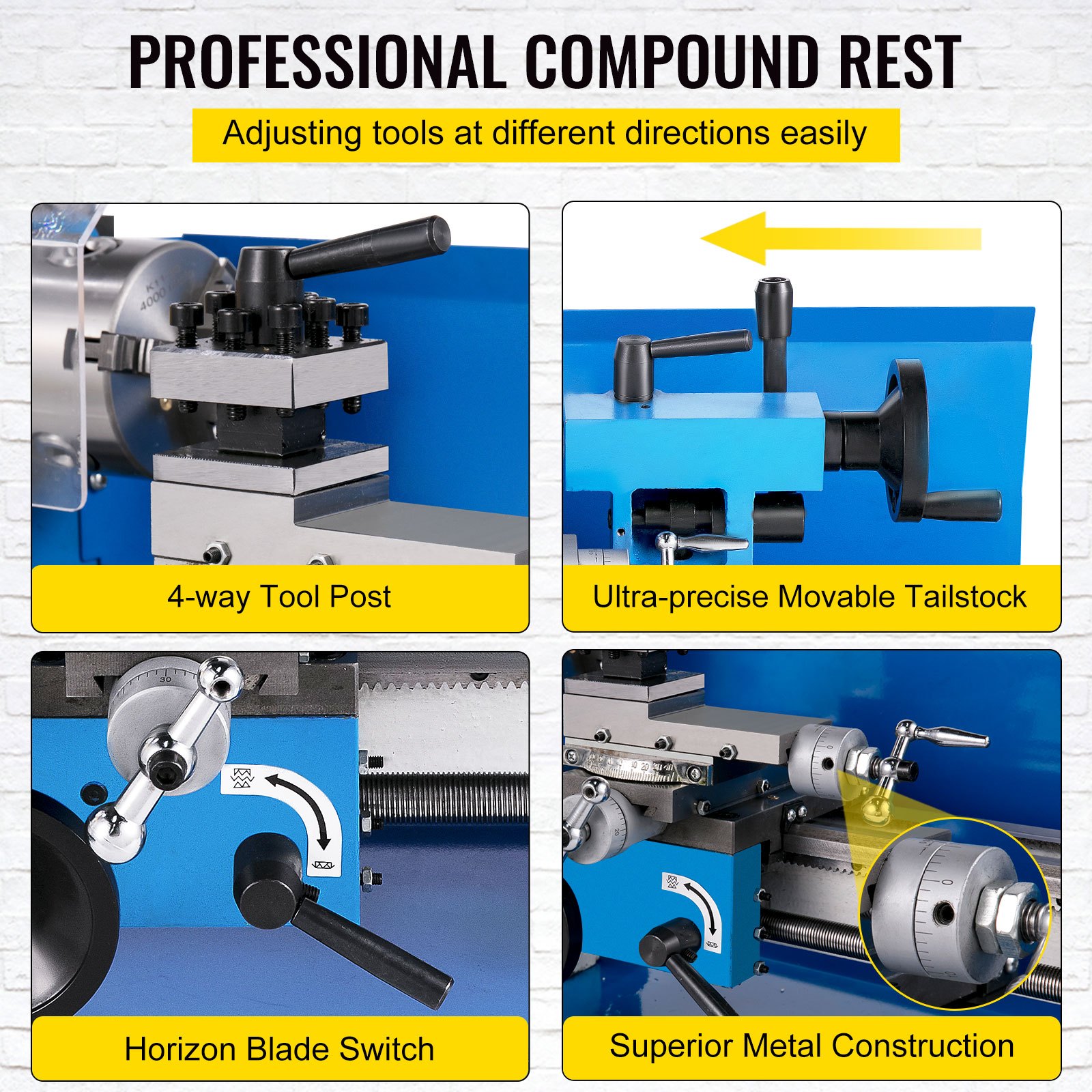 VEVOR 7"x12" Mini Torno de Fresado de Metal de 550 W Monofásico 50-2500 RPM