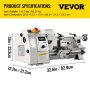 Torno de metal compacto VEVOR, 20,3 x 35,5 cm, velocidad ajustable a 2250 RPM, 650 W de potencia, torno de ingeniería de precisión para metalurgia, ideal para trabajar diversos metales.
