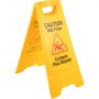 Señal amarilla de suelo mojado VEVOR con mensaje de precaución en inglés y español.