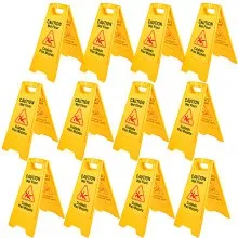 VEVOR 12 Pack Precaución Señal de piso mojado 25 pulgadas Amarillo Señal de piso mojado Conos de piso mojado de doble cara Tablero de plástico bilingüe plegable para interiores y exteriores