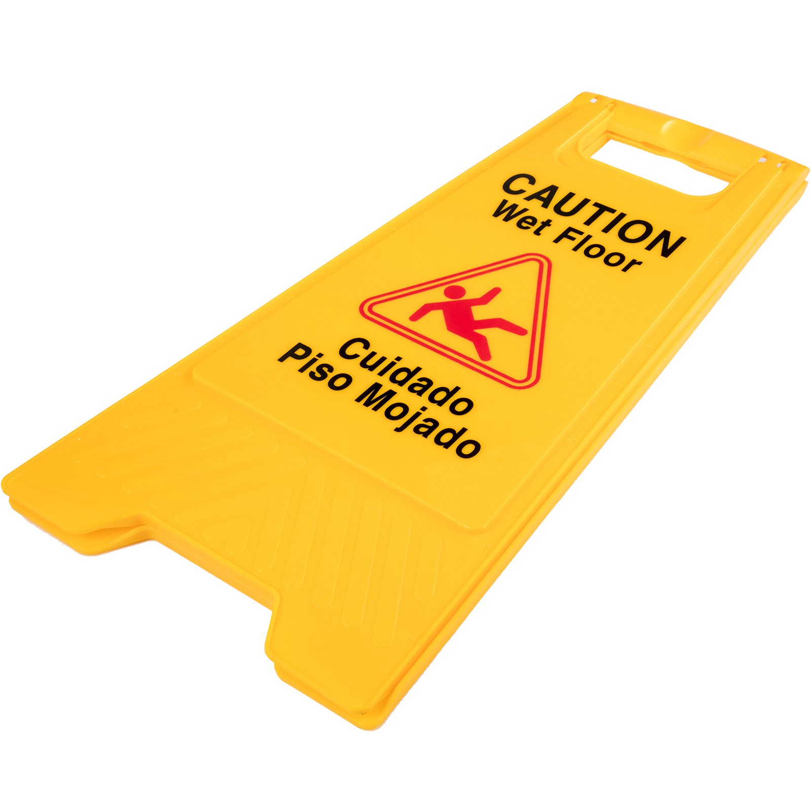 Señal amarilla de suelo mojado VEVOR con advertencia de &quot;precaución&quot; y &quot;cuidado piso mojado&quot;.