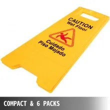 VEVOR 6 Pack Precaución Señales de piso mojado 25" Señal de precaución de doble cara Bilingüe Señal de piso mojado Señales de piso mojado plegables para pisos mojados
