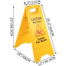 VEVOR 6 Pack Precaución Señales de piso mojado 25" Señal de precaución de doble cara Bilingüe Señal de piso mojado Señales de piso mojado plegables para pisos mojados