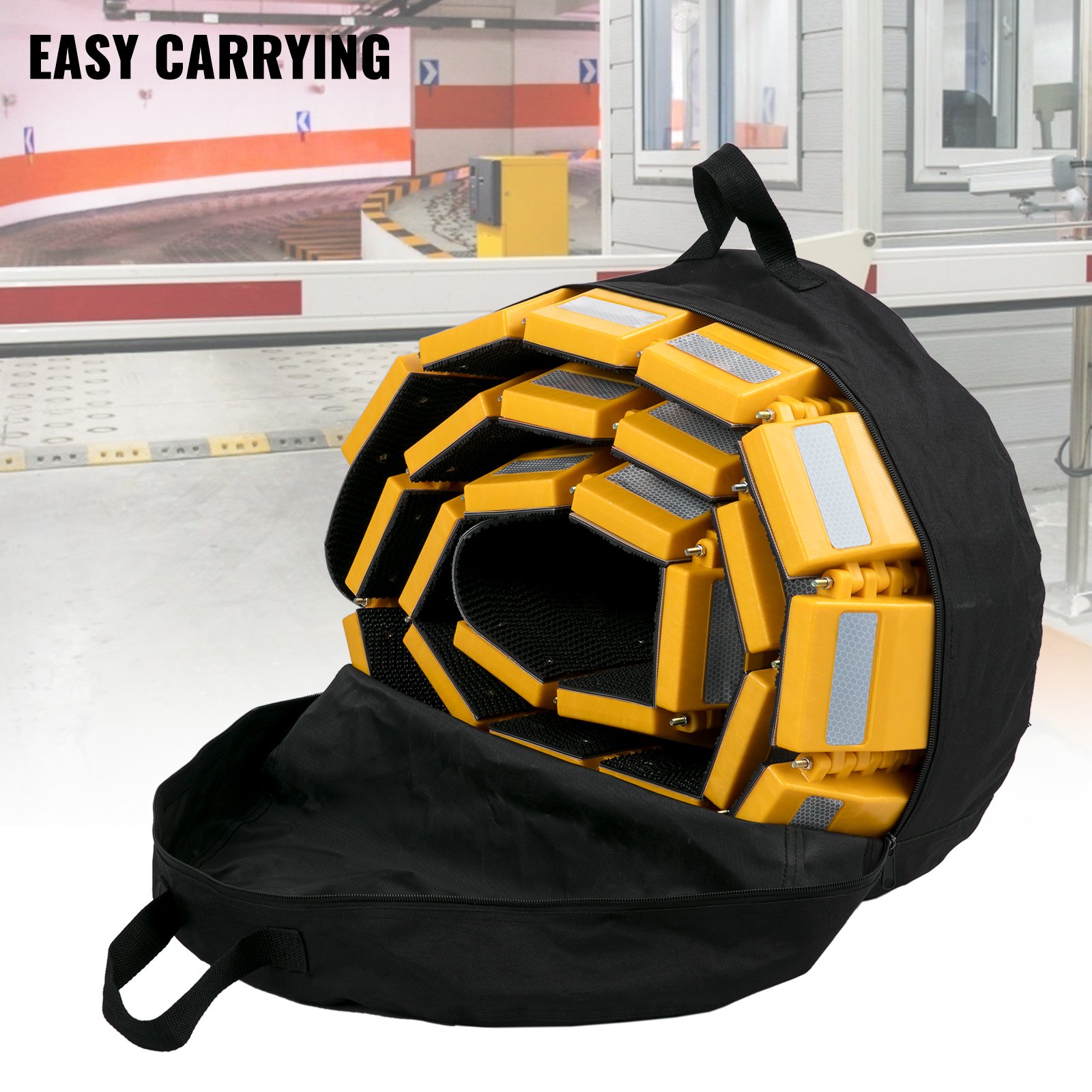 Reductor de velocidad portátil VEVOR, 3 m de largo, 21,8 cm de ancho x 5 cm de alto. Reductor de velocidad de goma reflectante para asfalto, hormigón, grava, entradas de vehículos, estacionamientos, etc. Ideal para autos, camiones, autobuses, remolques y calles.