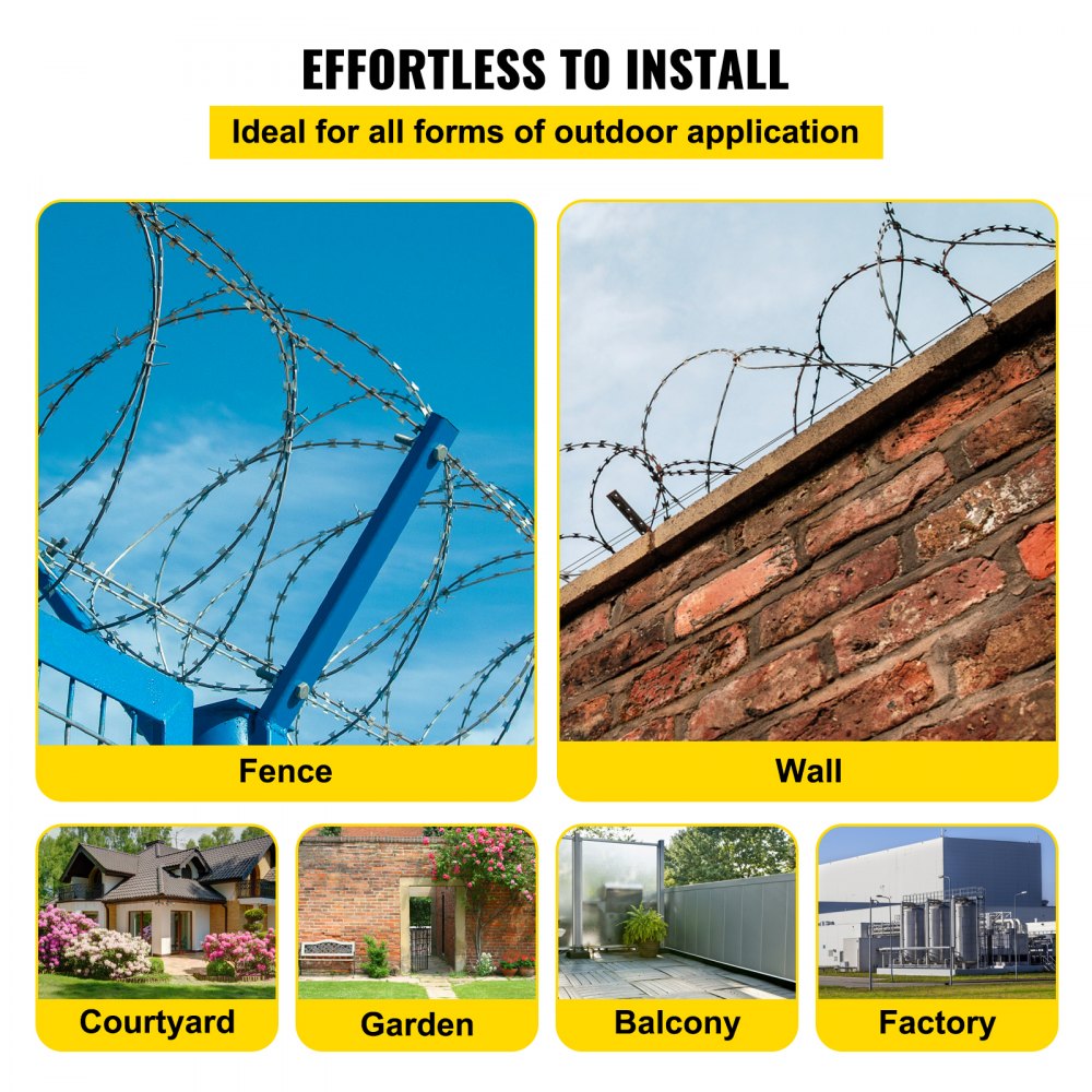 Alambres de púas VEVOR, alambre de púas de 147 pies, 3 bobinas, 49 pies por rollo, cerca de alambre de púas, alambre de púas de cinta de púas, cerca de alambre de púas de acero galvanizado, rollos de navaja, protección útil para jardín