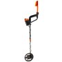 Detector de metales resistente al agua VEVOR con diseño naranja y negro, de posición vertical.