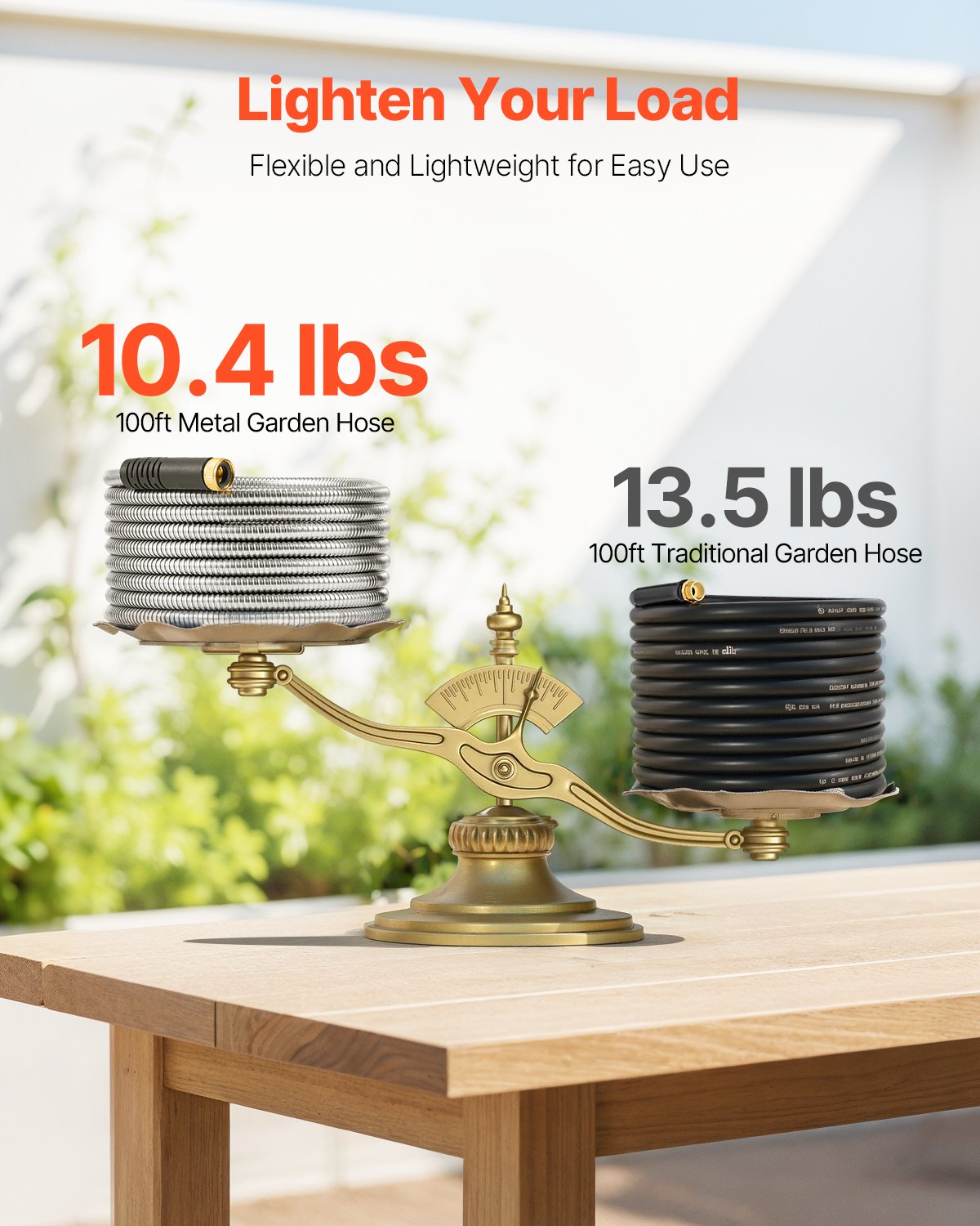 Manguera de jardín metálica VEVOR de 30 m, de acero inoxidable resistente a la corrosión, resistente con boquilla de 10 funciones, flexible y antitorsiones, ligera y de metal para exteriores.