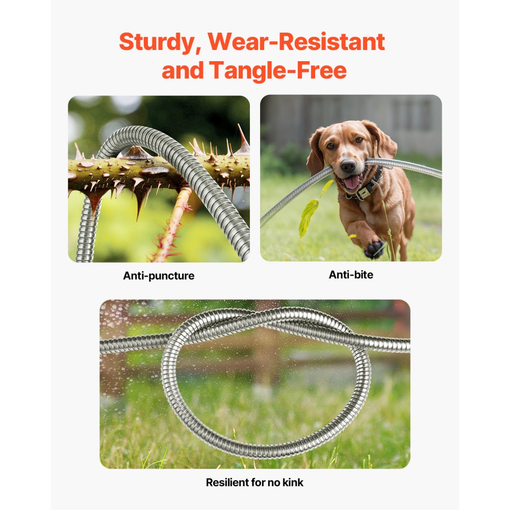 Manguera de jardín metálica VEVOR de 7,6 m, de acero inoxidable resistente a la corrosión, resistente al agua, con boquilla de 10 funciones, flexible y antitorsiones, ligera y de metal para exteriores.