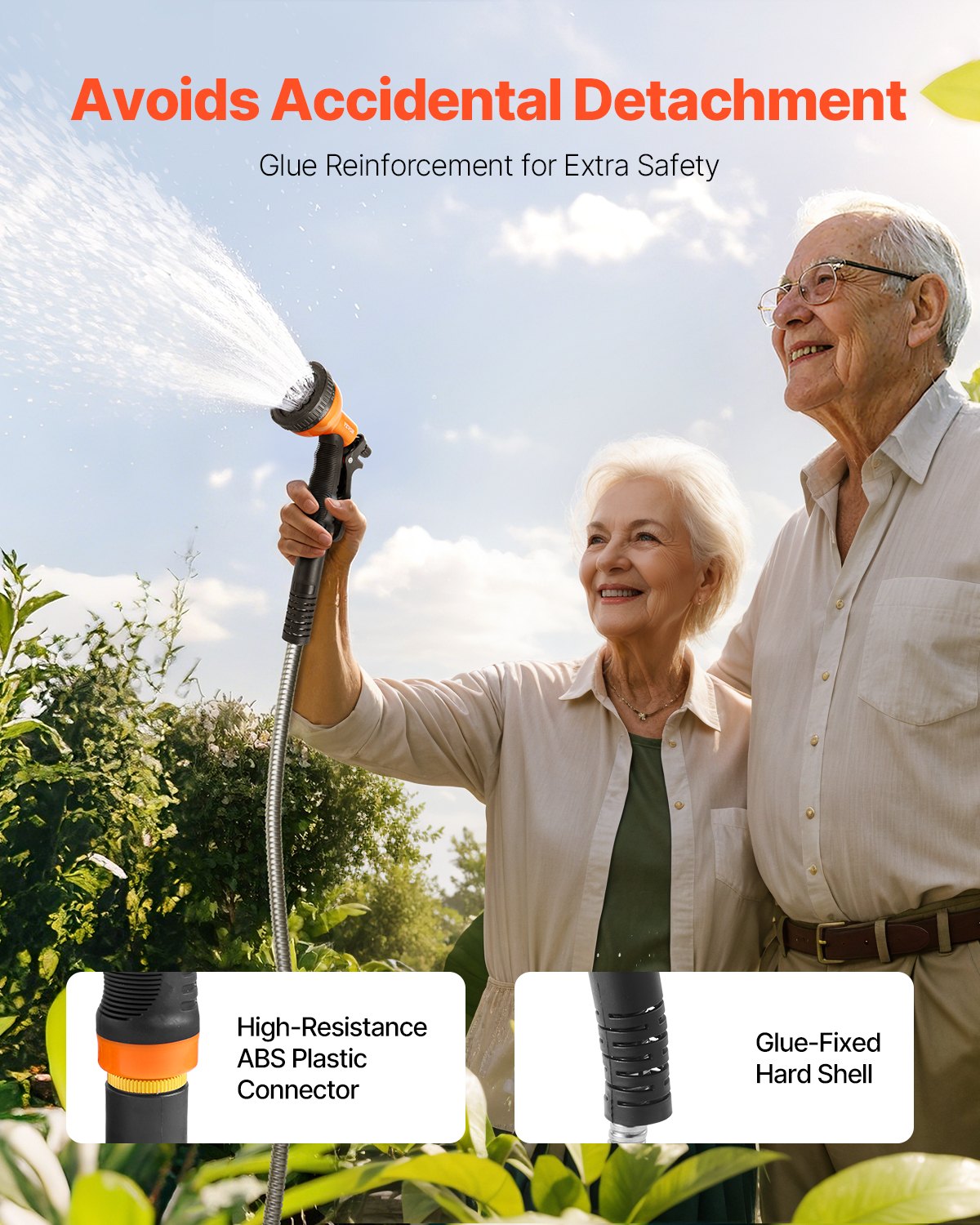 Manguera de jardín metálica VEVOR de 7,6 m, de acero inoxidable resistente a la corrosión, resistente al agua, con boquilla de 10 funciones, flexible y antitorsiones, ligera y de metal para exteriores.