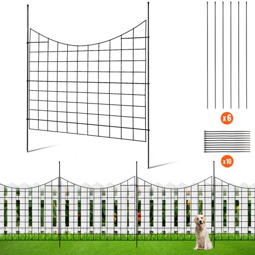 Valla de jardín VEVOR, valla sin excavación, valla de barrera para animales de 36,6 pulgadas de alto x 12 pies de largo, valla decorativa subterránea para jardín con espacio entre picos de 2,5 pulgadas, valla de metal para perros para el patio y el patio al aire libre, paquete de 5