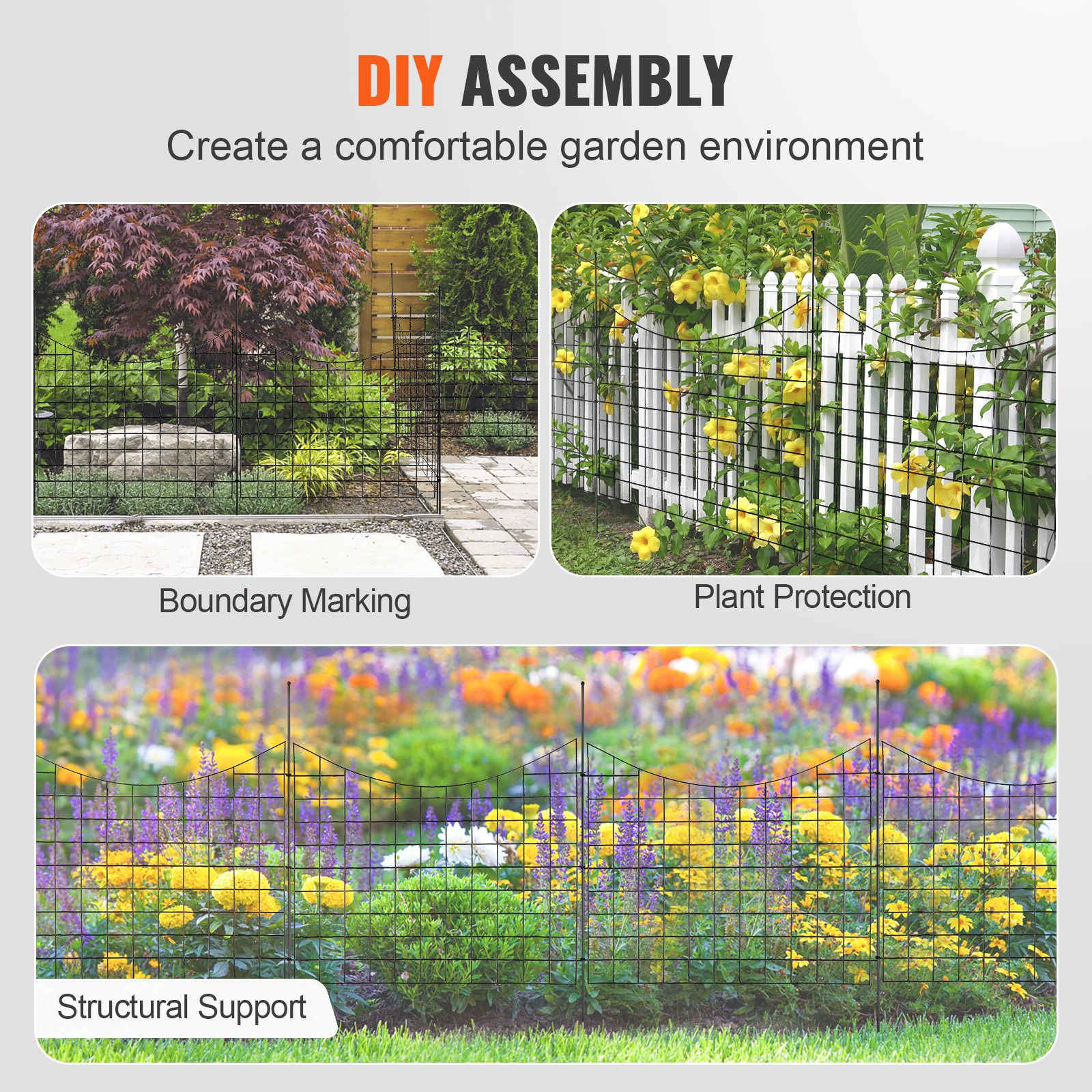 Valla de jardín VEVOR, valla sin excavación, valla de barrera para animales de 36,6 pulgadas de alto x 12 pies de largo, valla decorativa subterránea para jardín con espacio entre picos de 2,5 pulgadas, valla de metal para perros para el patio y el patio al aire libre, paquete de 5