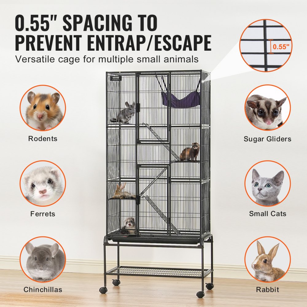 VEVOR 69" Rolling Metal Ferret Cage, Large 4-Tier Cage, Small Animal Cage with Ramps & Tray, Easy to Set up for Pet Rats, Hamster, Guinea Pig, Chinchilla, Squirrel, Hedgehogs, Bunny