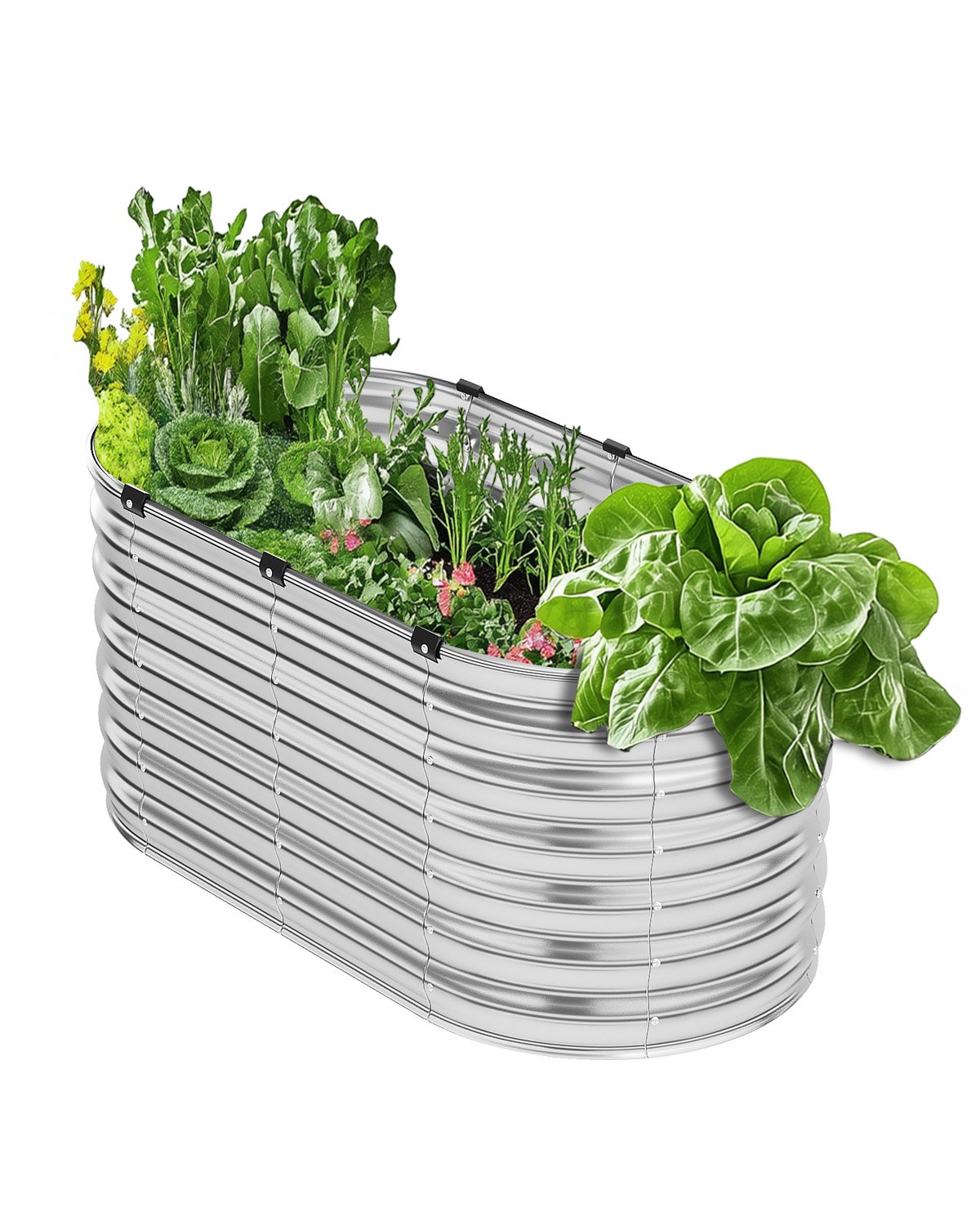 VEVOR - Macetero elevado de metal para jardín (1,2 x 60 x 60 cm, galvanizado, con fondo abierto), tamaño grande, ovalado, para hortalizas, flores, hierbas y suculentas, color plateado