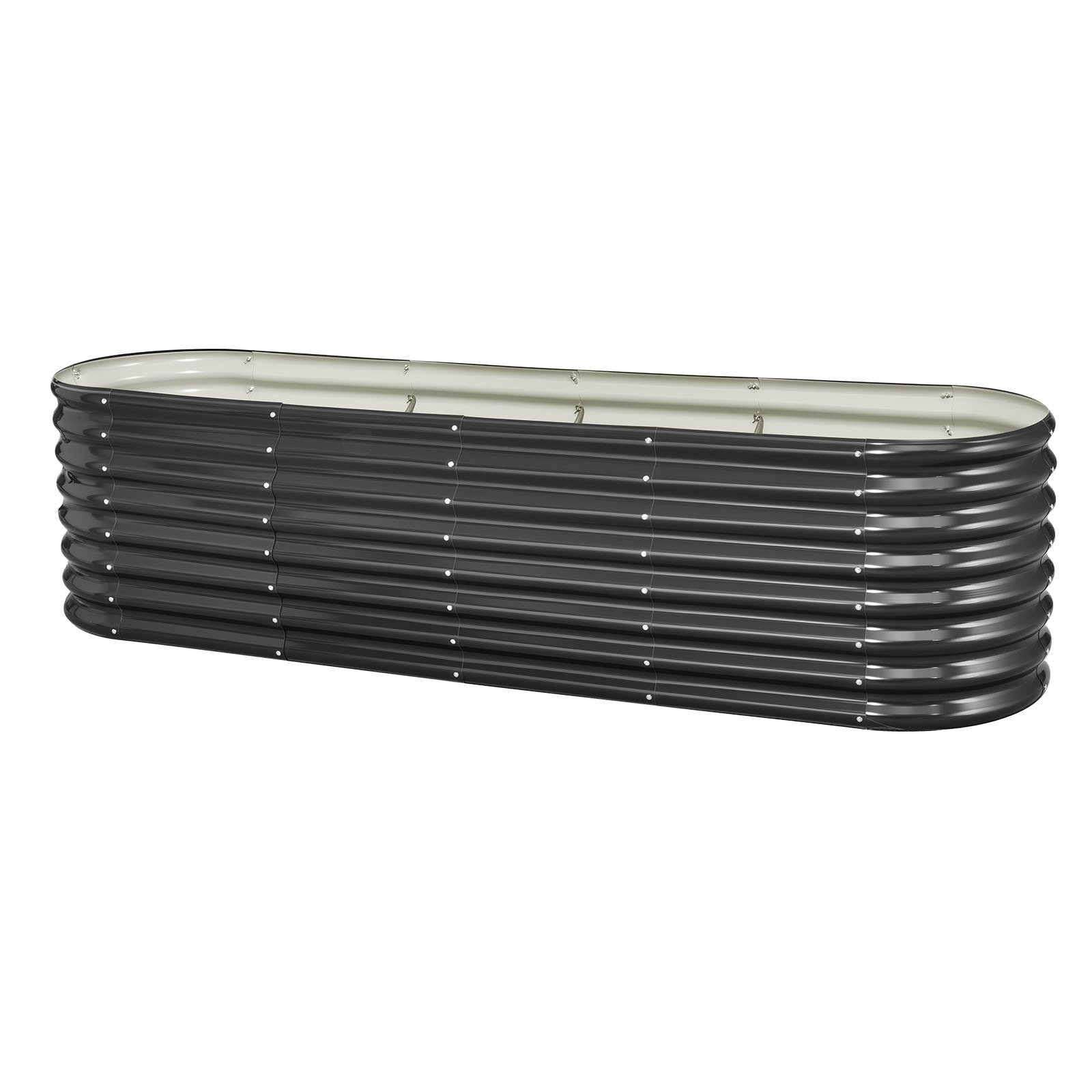 VEVOR Cama Elevada de Jardín 240 x 60 x 60 cm Ovalada, Arriate de Jardín de Metal con Fondo Abierto, para Cultivo de Flores Plantas Verduras con Accesorios para Patio, Balcón, Terraza, Gris Oscuro