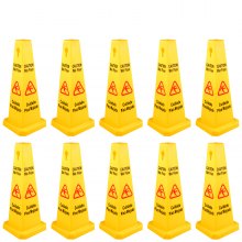 VEVOR 10 unidades de cono de seguridad para piso de 26 pulgadas, señal amarilla de precaución para piso mojado, señal de piso húmedo de 4 lados, conos de seguridad pública para piso mojado, señal bilingüe para interior y exterior